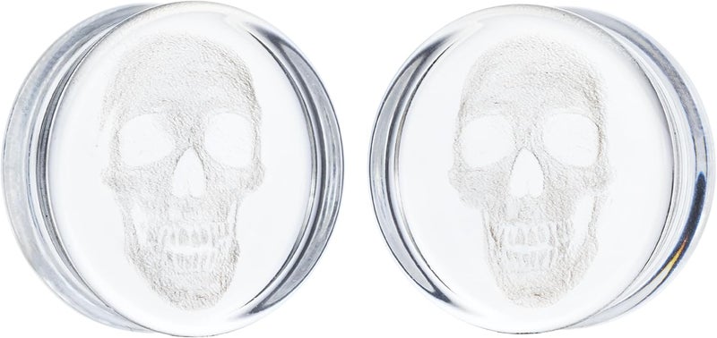 BAOSUOX Stylish Glass Skull Saddle Plugs - Ear Gauges Expander Tunnels Stretched Ears(Sold in Pairs) - Image 1